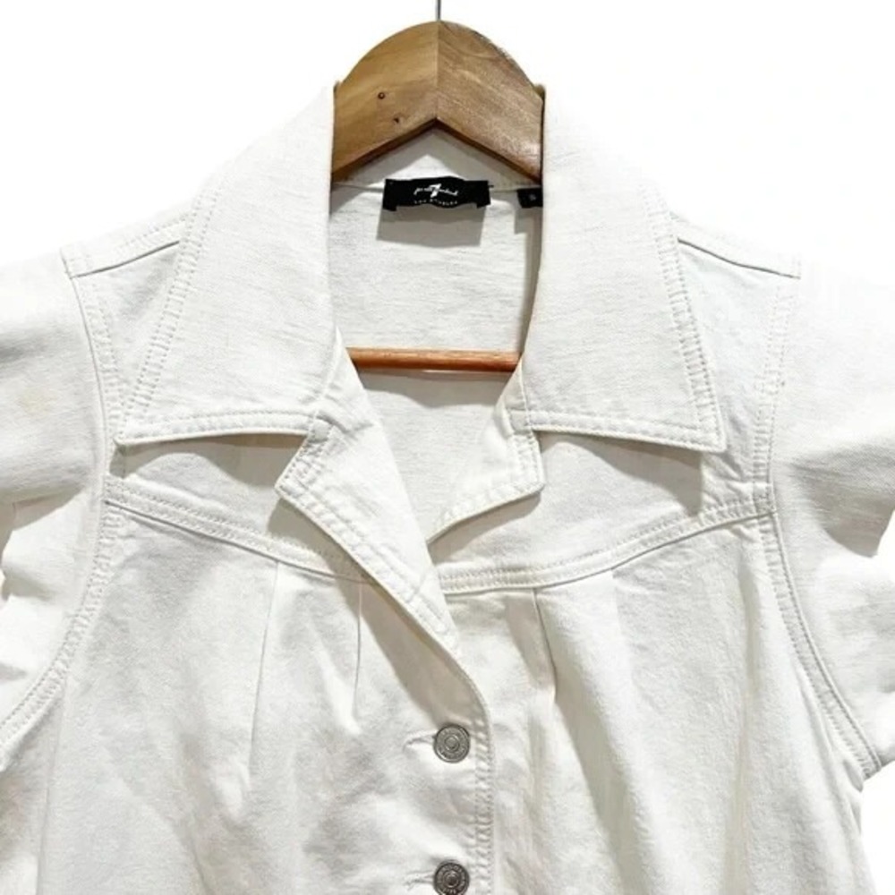 7 For All Mankind White Button Front Utility Top S Collared Drawstring - Picture 4 of 8
